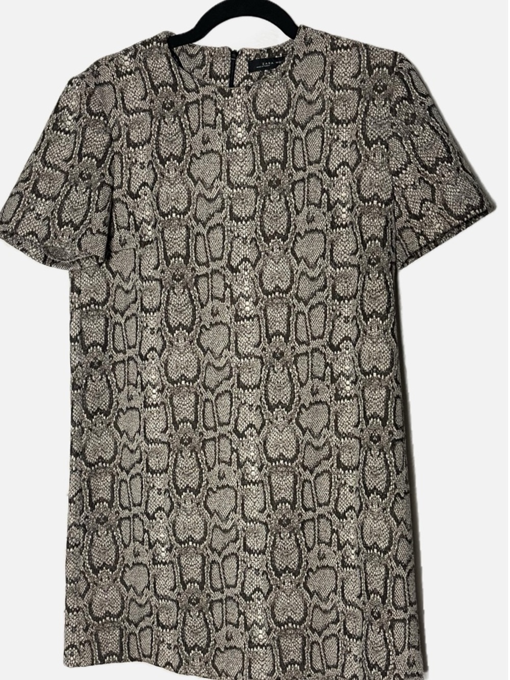 Zara Snake Print Shift Dress Mini Short Sleeve Neutral Animal Print size small - Picture 3 of 6